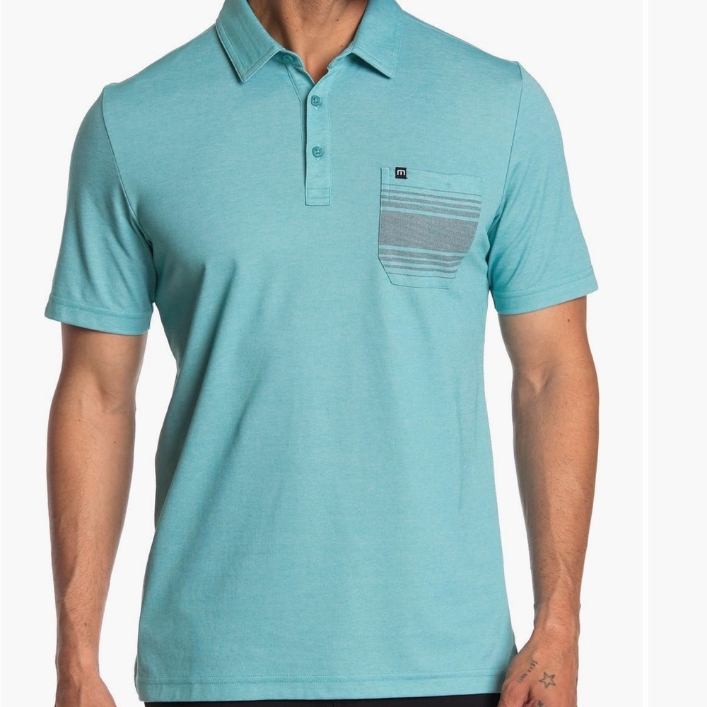 Travis Mathew On The Town Polo Shirt Blue/Green Men’s Size Medium